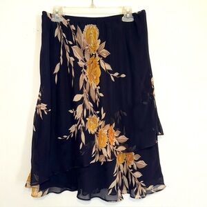 Coldwater Creek Navy Lined Elastic Waist 100% Polyester Layered Skirt Women's 14